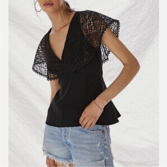 Sachin + Babi Tops - Sachin x babi Anthropologie Black Lace V-Neck Short Sleeve Top
